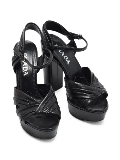 Pre-owned Prada Ankle-strap Platform Sandals In Black