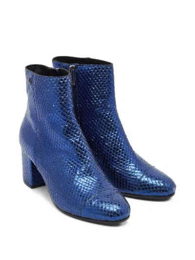 Pre-owned Zadig & Voltaire Python-embossed Ankle Boots In Blue
