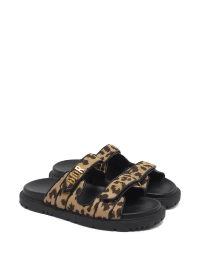 Pre-owned Dior Act Patterned Flat Sandals In Neutrals