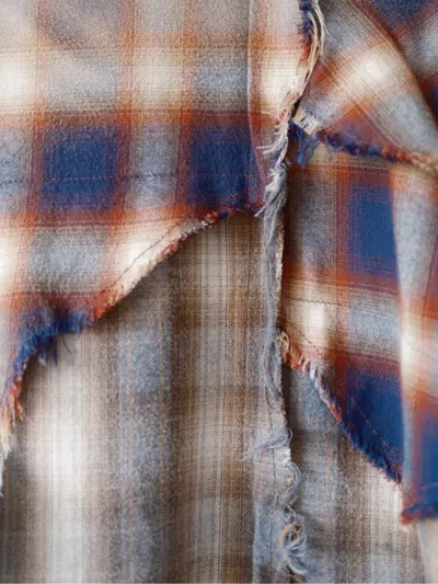 Khoki Distressed Checked Shirt In Neutral