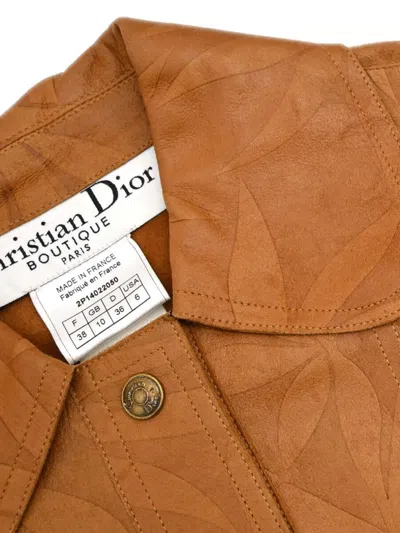 Pre-owned Dior 2002 Leaf-pattern Leather Jacket In Brown