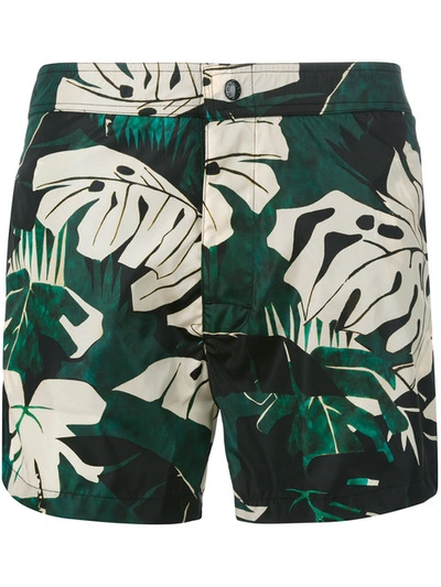 Moncler Plant Print Swimming Trunks In Green