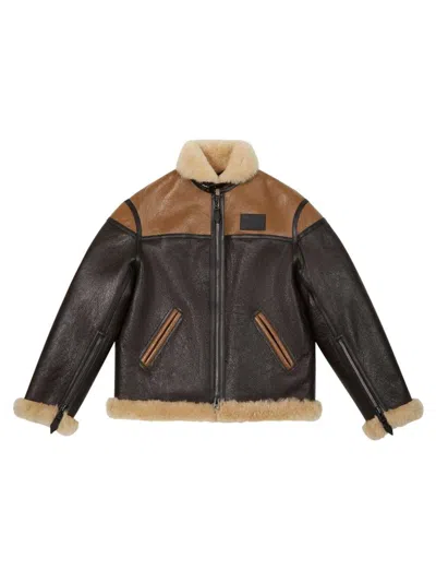 Kenzo Flying Boke Shearling Jacket In Brown