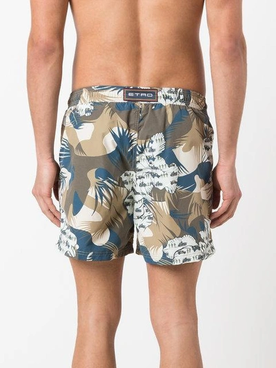 Shop Etro Camouflage Drawstring Swim Shorts In Blue