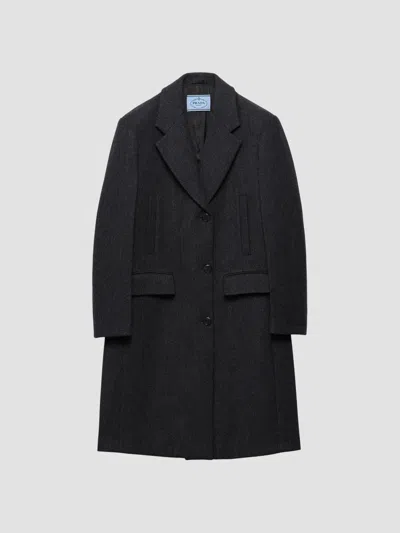 Prada Single-breasted Double Wool Coat In Black