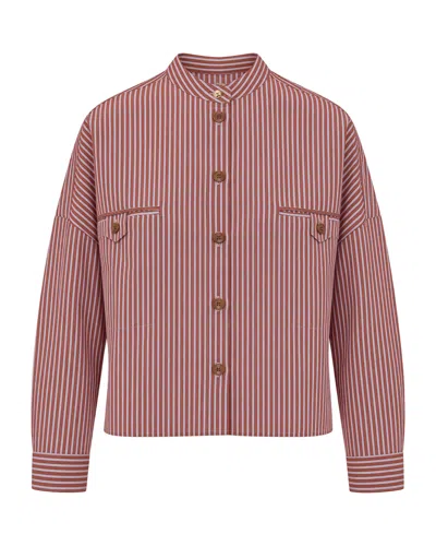 Sessun Striped Button-front Shirt Jacket In Pink
