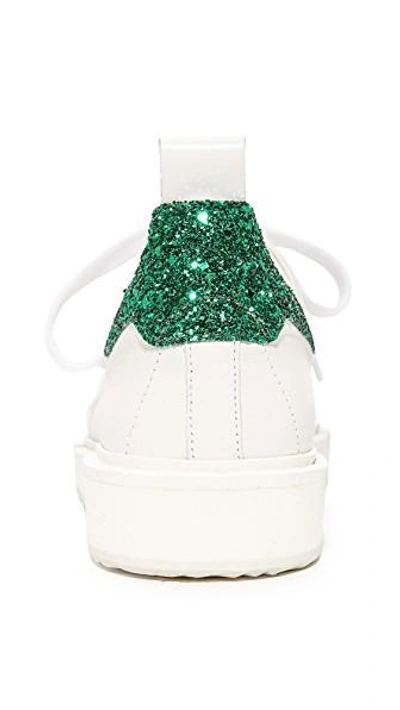 Shop Golden Goose Starter Sneakers In White/green Glitter
