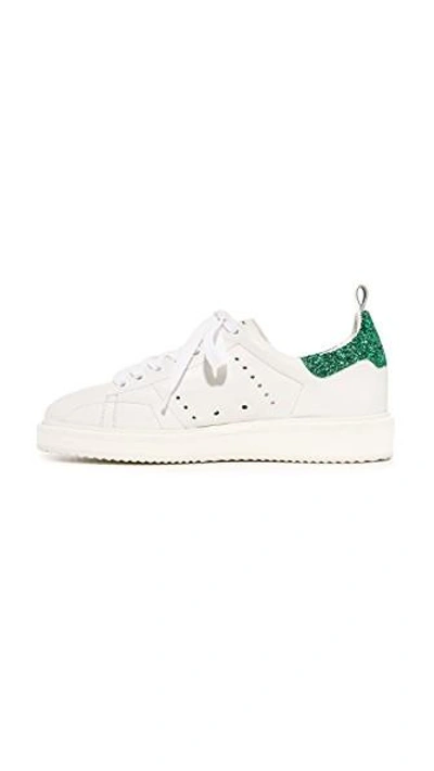 Shop Golden Goose Starter Sneakers In White/green Glitter