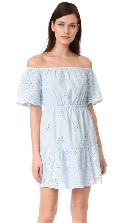 Cupcakes And Cashmere Sorena Eyelet Off Shoulder Dress In Bleached Blue