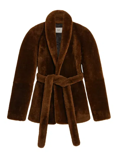 Phoebe Philo Oversized Belted Shearling Coat In Brown