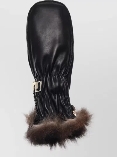 Restelli Leather Mittens In Black