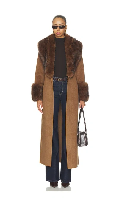 Elliatt Veldra Fur Panel Coat In Brown