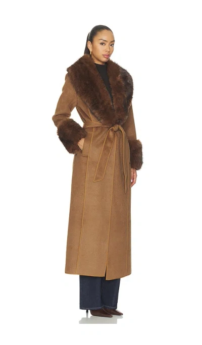 Elliatt Veldra Fur Panel Coat In Brown