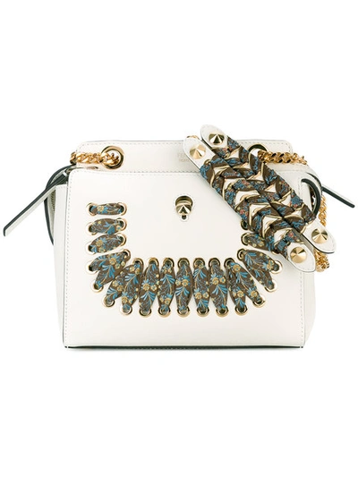 Fendi Dotcom Whipstitched Leather Cross-body Bag In White