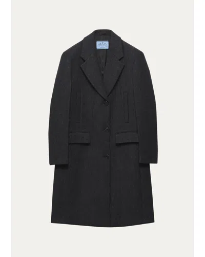 Prada Single-breasted Double Wool Coat In Gray