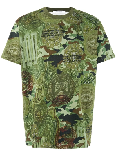 Givenchy Money Camouflage Printed Tee In Khaki