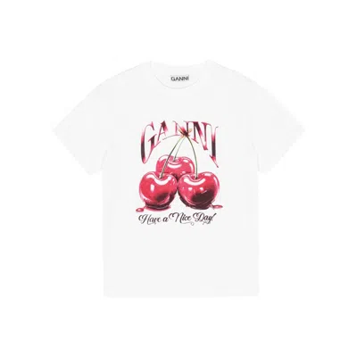 Ganni Basic Jersey Cherry Relaxed T-shirt In White