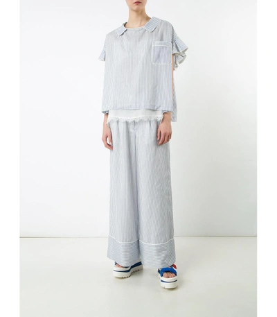 Shop Sacai Light Blue & White Pinstripe Pant In Light Blue/white
