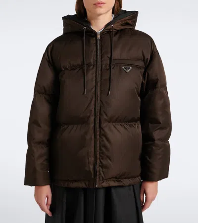 Prada Re-nylon Down Jacket In Brown