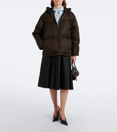 Prada Re-nylon Down Jacket In Brown