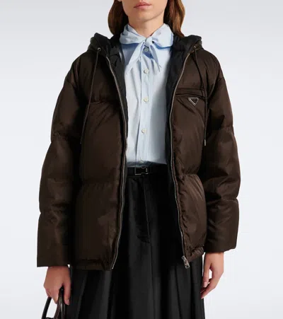 Prada Re-nylon Down Jacket In Brown