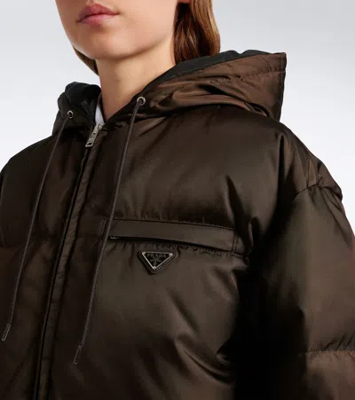 Prada Re-nylon Down Jacket In Brown