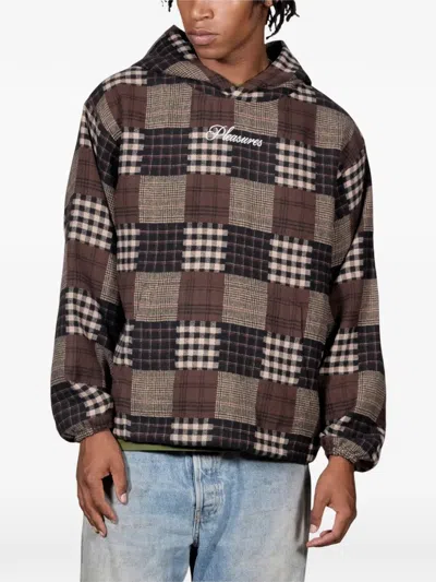 Pleasures Madras Plaid Patchwork Pullover Hoodie In Brown