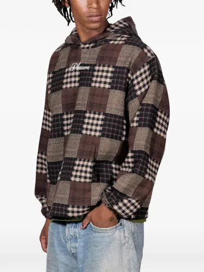 Pleasures Madras Plaid Patchwork Pullover Hoodie In Brown