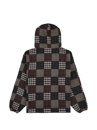 Pleasures Madras Plaid Patchwork Pullover Hoodie In Brown
