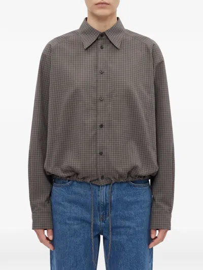 Situationist Check-pattern Drawstring-hem Shirt In Gray