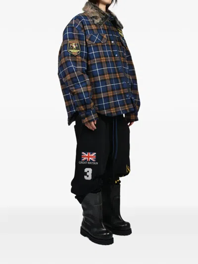 Protocol Index Check-pattern Faux-fur Collar Shirt Jacket In Multi