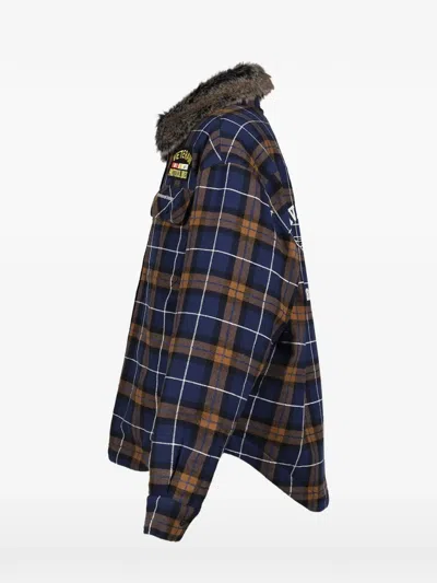 Protocol Index Check-pattern Faux-fur Collar Shirt Jacket In Multi