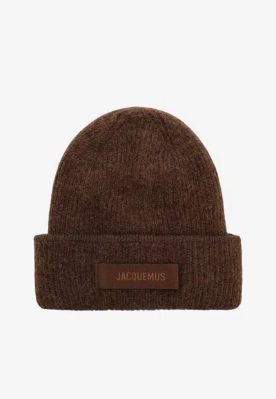 Jacquemus Le Bonnet Gros-grain Ribbed Beanie Hat In Brown
