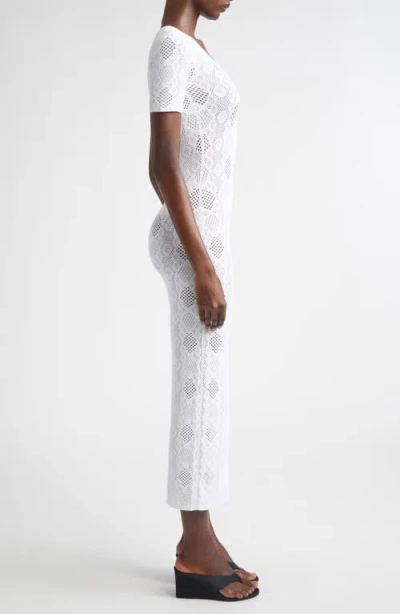 Alaïa Python Lace Knit Midi Dress In White
