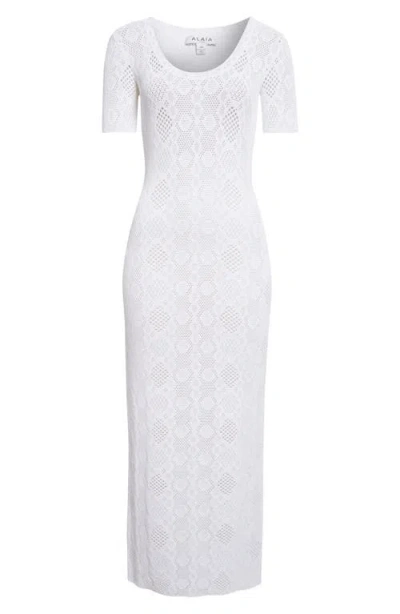 Alaïa Python Lace Knit Midi Dress In White