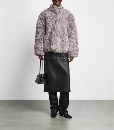 Source Unknown Lyn Shearling Wool Jacket In Gray
