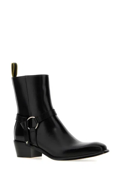 Fendi Black Leather Ankle Boots In Black