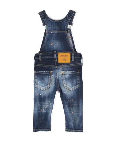 Dsquared2 Paint-splatter Detail Dungarees In Blue