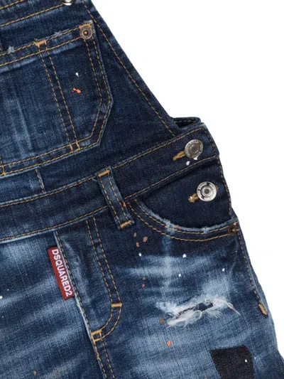 Dsquared2 Paint-splatter Detail Dungarees In Blue