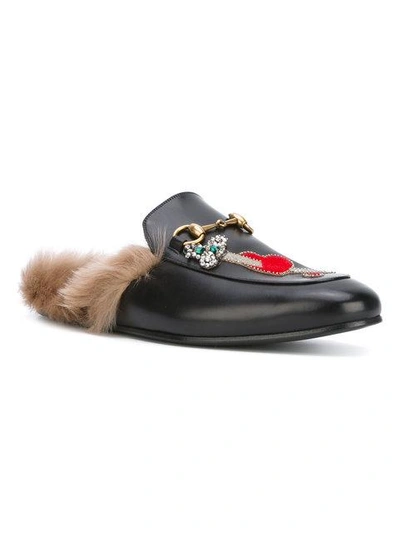 Shop Gucci Appliqué Princetown Slippers In Black