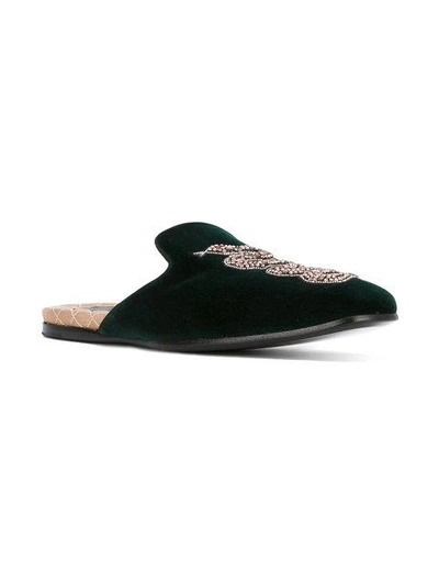 Shop Gucci Kingsnake Embroidered Slippers In Green