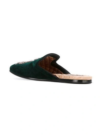 Shop Gucci Kingsnake Embroidered Slippers In Green