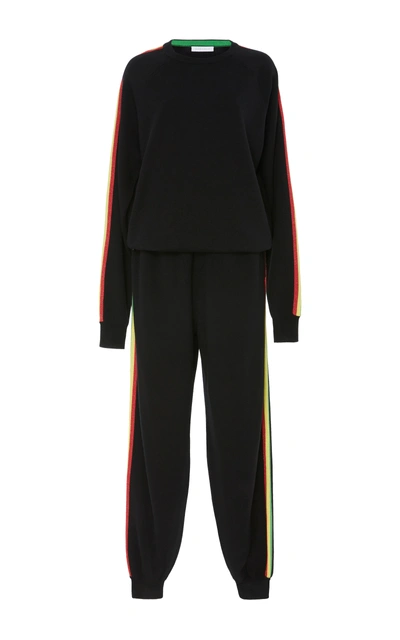 Olivia Von Halle Kingston Striped Silk-blend Sweatshirt And Track Pants Set In Black
