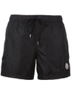 Moncler Logo Plaque Swimming Trunks In Black