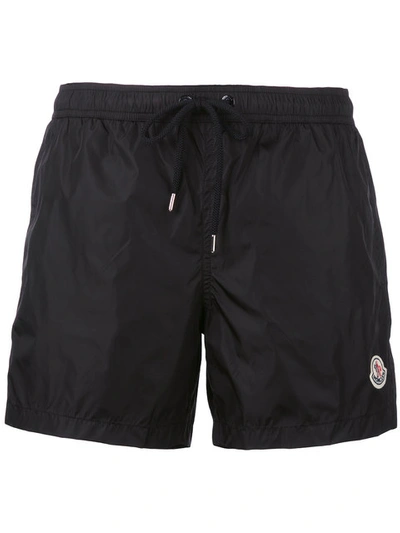 Moncler Logo Plaque Swimming Trunks In Black