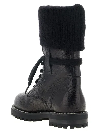 Fendi Commando Mohair-cuff Leather Boots In Multi