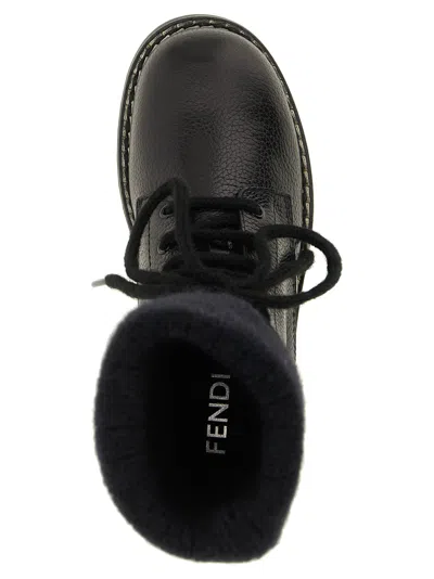 Fendi Commando Mohair-cuff Leather Boots In Multi