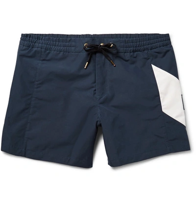 Shop Moncler Chevron-detailed Short-length Swim Shorts