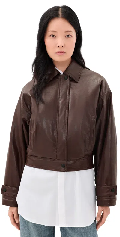 Msgm Logo-patch Cropped Jacket In Brown