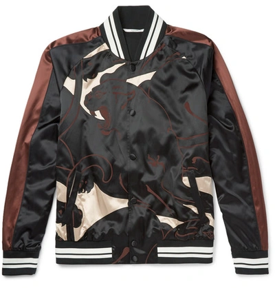 Shop Valentino Printed Satin Bomber Jacket In Black